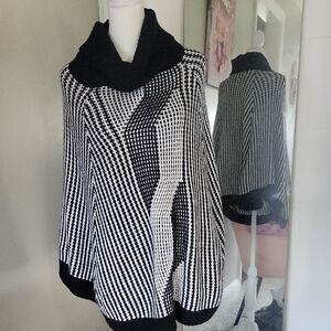 Calvin Klein Black and White Poncho Sweater